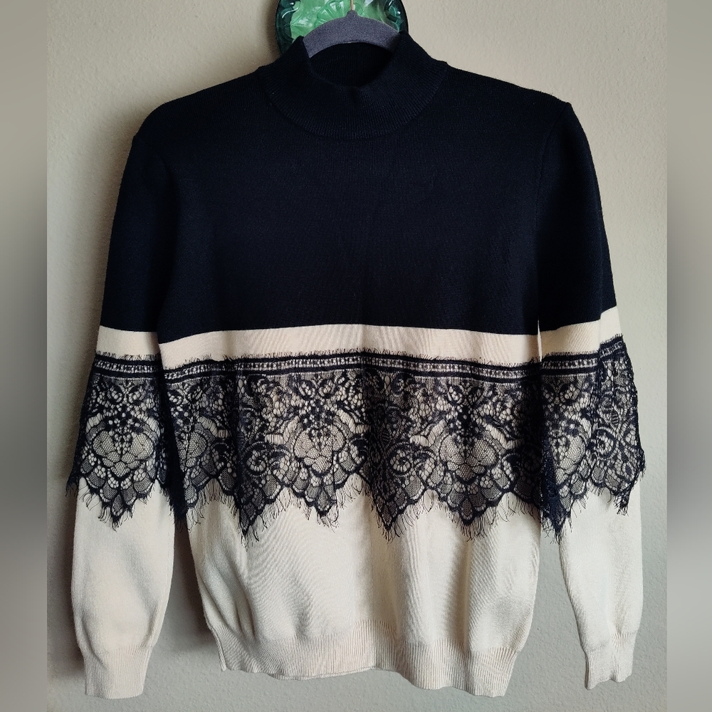 NWOT BiBi Lace Sweater Black/Cream Size M